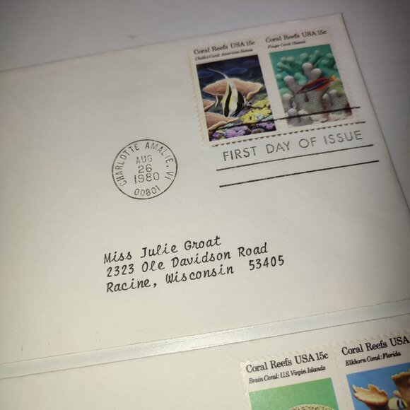 Coral Reefs Marine Life Set 2 Pcs First Day Covers Stamps 1980 Vintage Ephemera - Picture 6 of 6